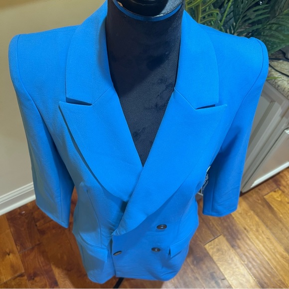 Express Peak Lapel Double Breasted Padded Shoulder Mini Blazer Dress High Sky 8 - Picture 4 of 13